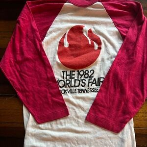 Vintage 1982 World Fair Shirt with 3/4 sleeve. Red and White